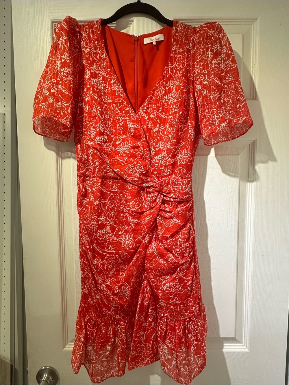 Parker Vibrant Red Sheath Dress with Back Zip Detail